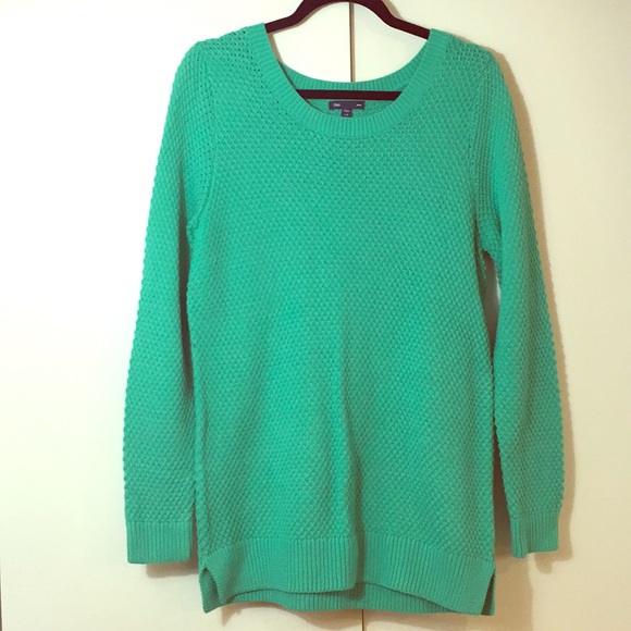 GAP Green/Turquoise Cotton Waffle-Knit Sweater L - Picture 2 of 9